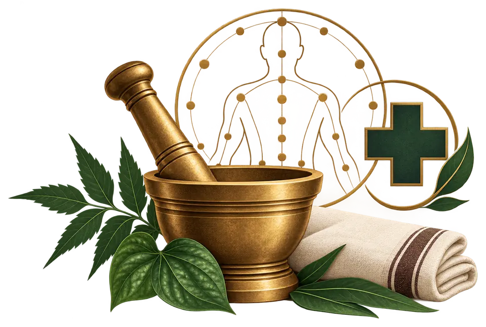 Illustration representing Ayurveda, physiotherapy and traditional marma care
