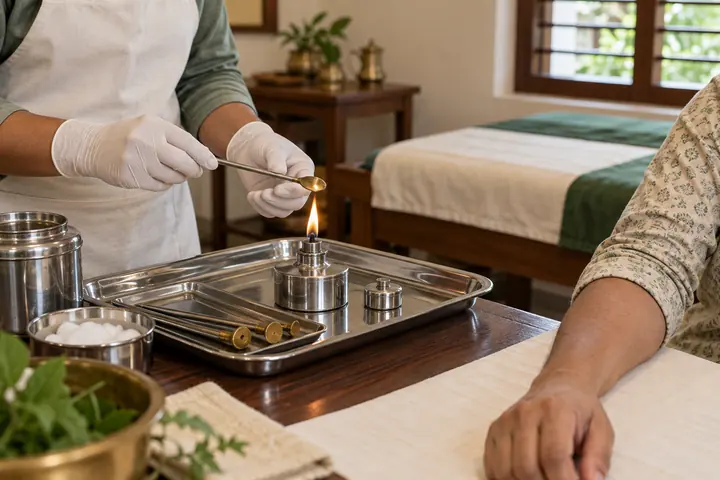Agnikarma instrument preparation in a clinic
